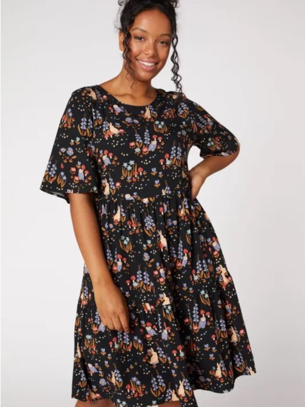 Princess Highway Black Floral Tiered Mini Dress